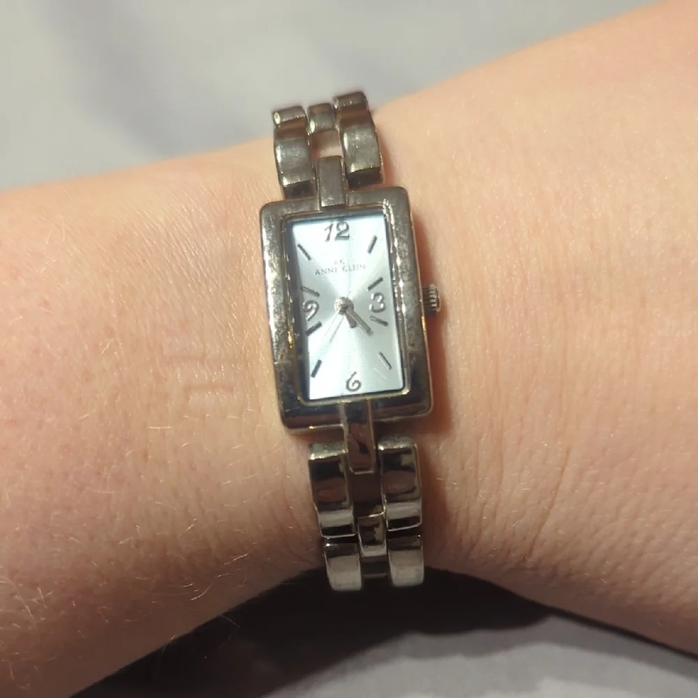 Watch Silver Colored Ann Klein Link Bracelet Style W/Light Blue Face
